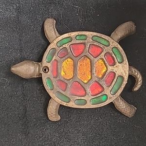 Vintage Metal and Stained Glass Turtle Trivet